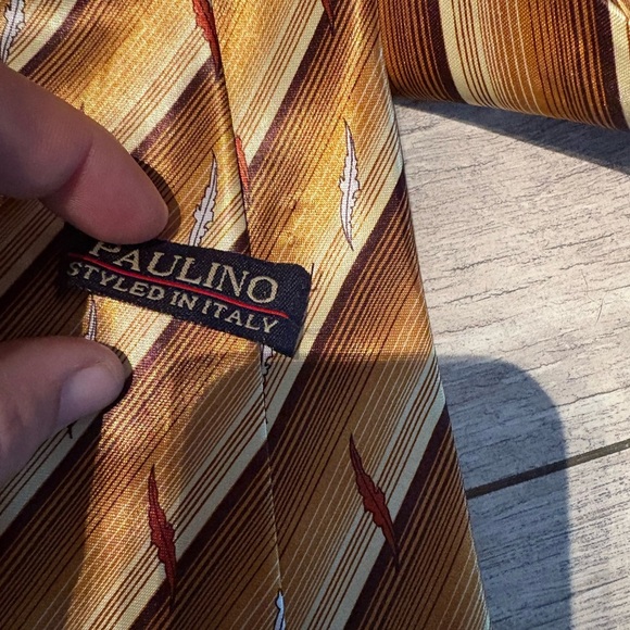 Luxurious Gold and Brown Diagonal Striped Tie. Paulino. - Picture 5 of 5